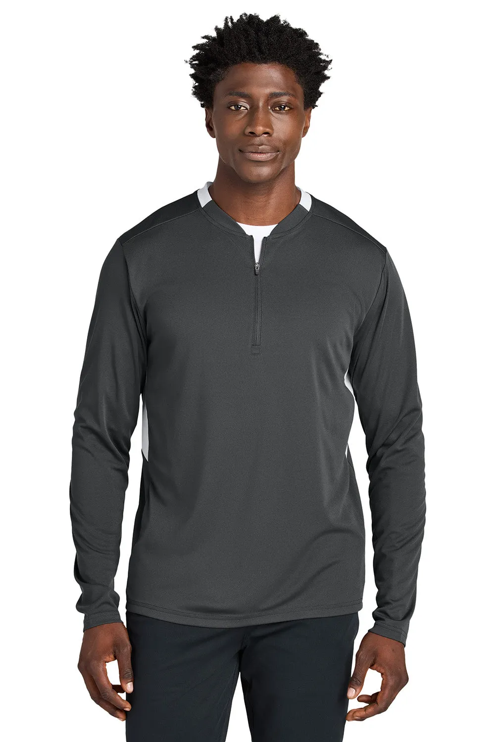 Sport-Tek Mens Club Moisture Wicking 1/4 Zip Sweatshirt - Iron Grey/White Clothing Sport-Tek