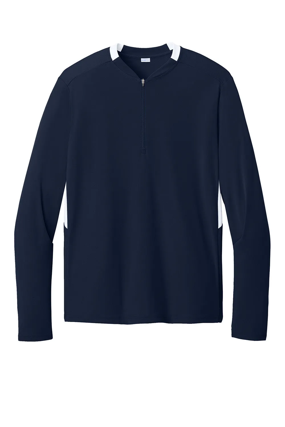 Sport-Tek Mens Club Moisture Wicking 1/4 Zip Sweatshirt - True Navy Blue/White Clothing Sport-Tek