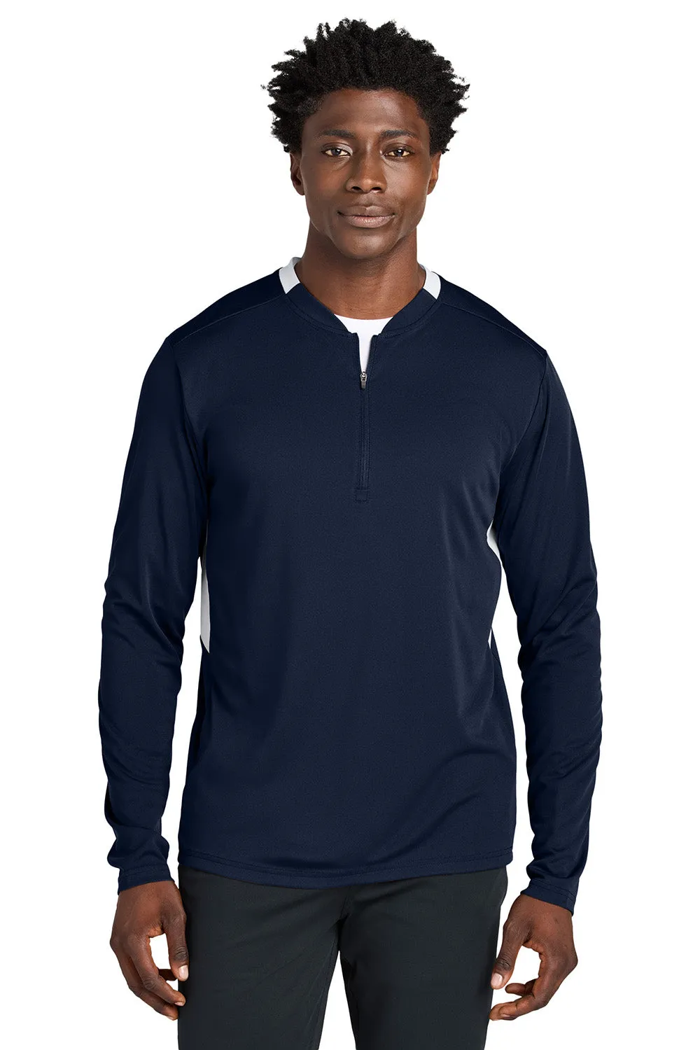 Sport-Tek Mens Club Moisture Wicking 1/4 Zip Sweatshirt - True Navy Blue/White Clothing Sport-Tek