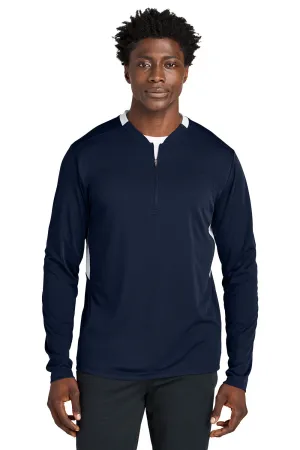 Sport-Tek Mens Club Moisture Wicking 1/4 Zip Sweatshirt - True Navy Blue/White Clothing Sport-Tek