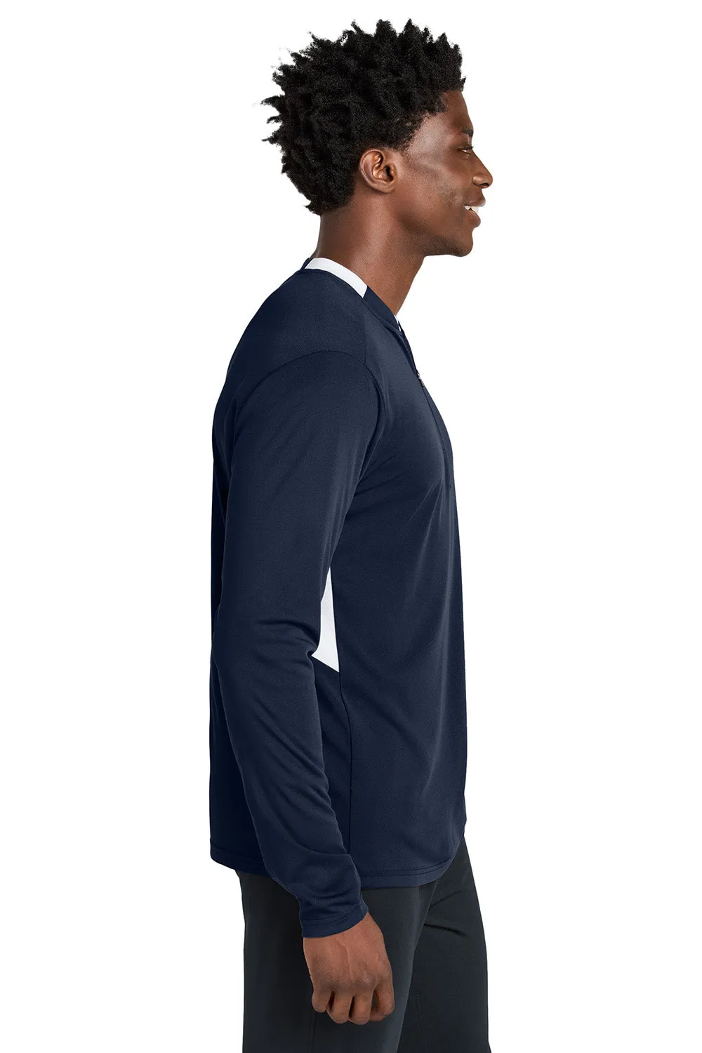 Sport-Tek Mens Club Moisture Wicking 1/4 Zip Sweatshirt - True Navy Blue/White Clothing Sport-Tek