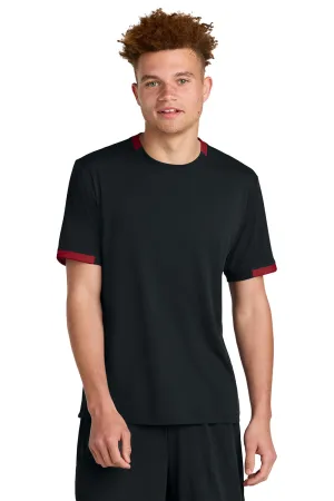 Sport-Tek Mens Club Moisture Wicking Short Sleeve Crewneck T-Shirt - Black/Deep Red Clothing Sport-Tek