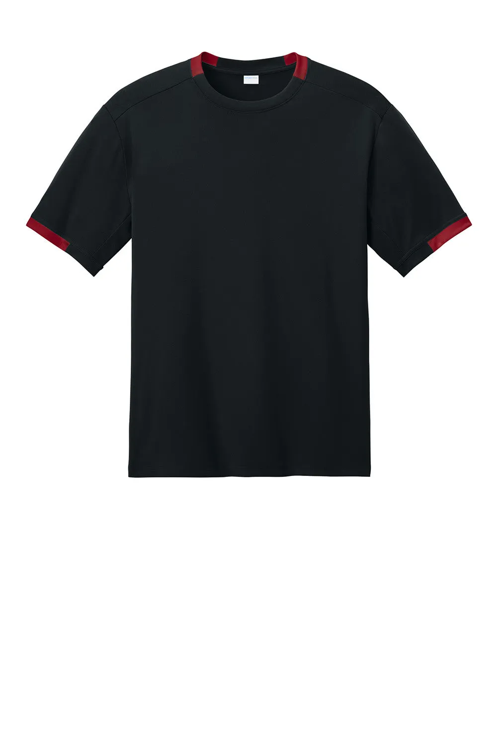 Sport-Tek Mens Club Moisture Wicking Short Sleeve Crewneck T-Shirt - Black/Deep Red Clothing Sport-Tek