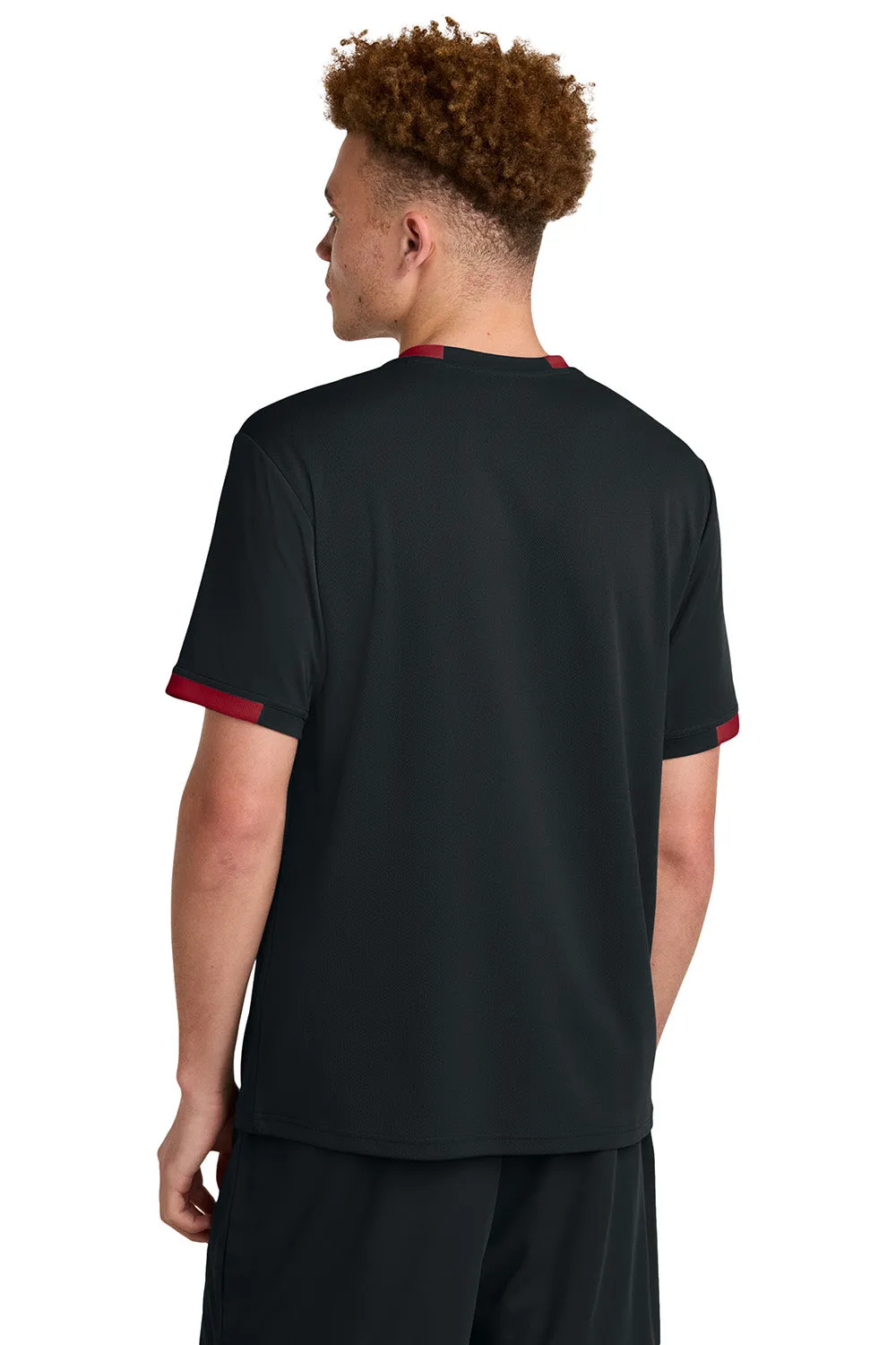 Sport-Tek Mens Club Moisture Wicking Short Sleeve Crewneck T-Shirt - Black/Deep Red Clothing Sport-Tek