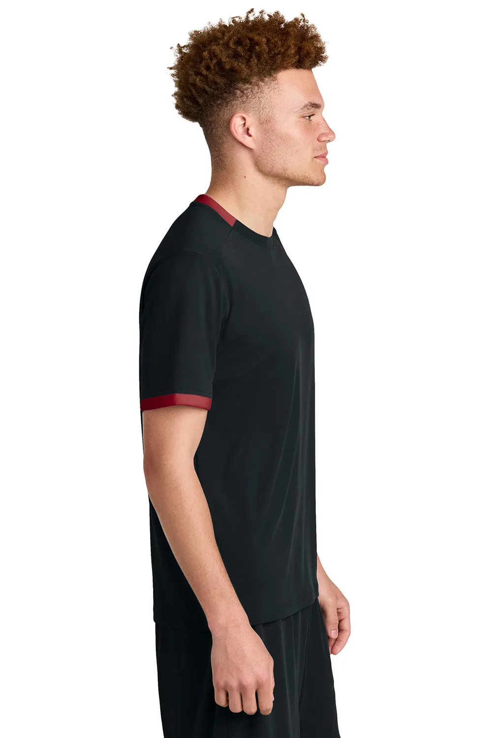 Sport-Tek Mens Club Moisture Wicking Short Sleeve Crewneck T-Shirt - Black/Deep Red Clothing Sport-Tek