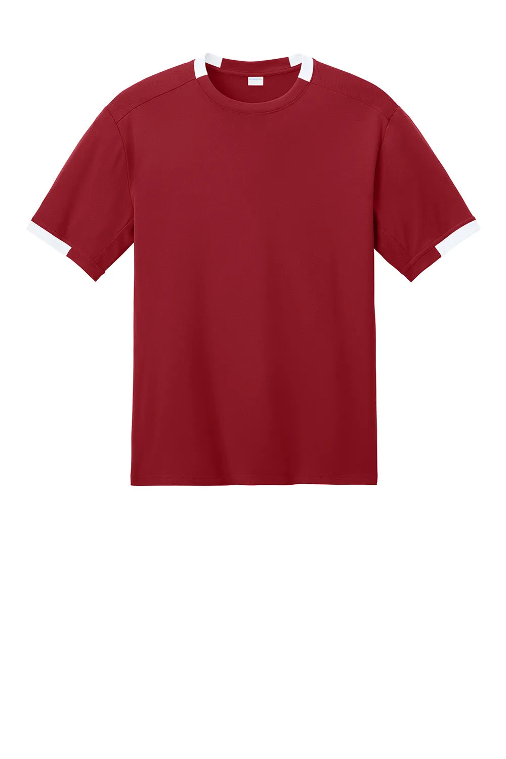 Sport-Tek Mens Club Moisture Wicking Short Sleeve Crewneck T-Shirt - Deep Red/White Clothing Sport-Tek