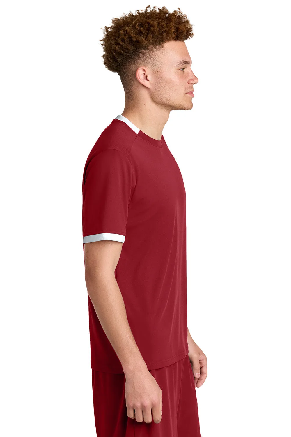 Sport-Tek Mens Club Moisture Wicking Short Sleeve Crewneck T-Shirt - Deep Red/White Clothing Sport-Tek