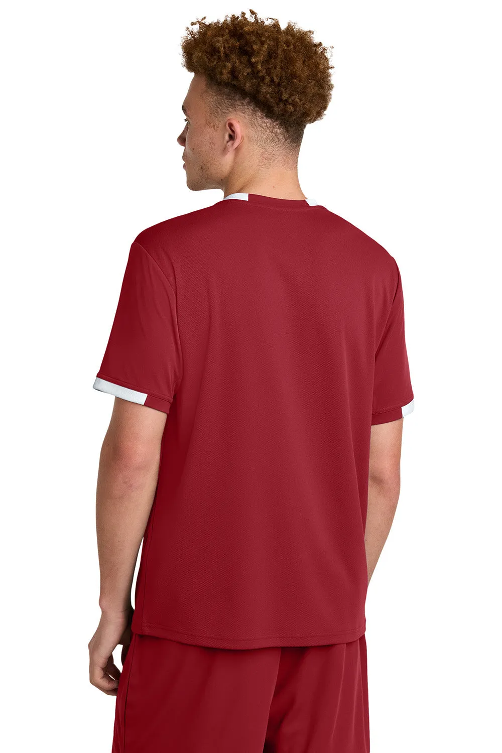 Sport-Tek Mens Club Moisture Wicking Short Sleeve Crewneck T-Shirt - Deep Red/White Clothing Sport-Tek