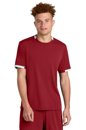 Sport-Tek Mens Club Moisture Wicking Short Sleeve Crewneck T-Shirt - Deep Red/White Clothing Sport-Tek
