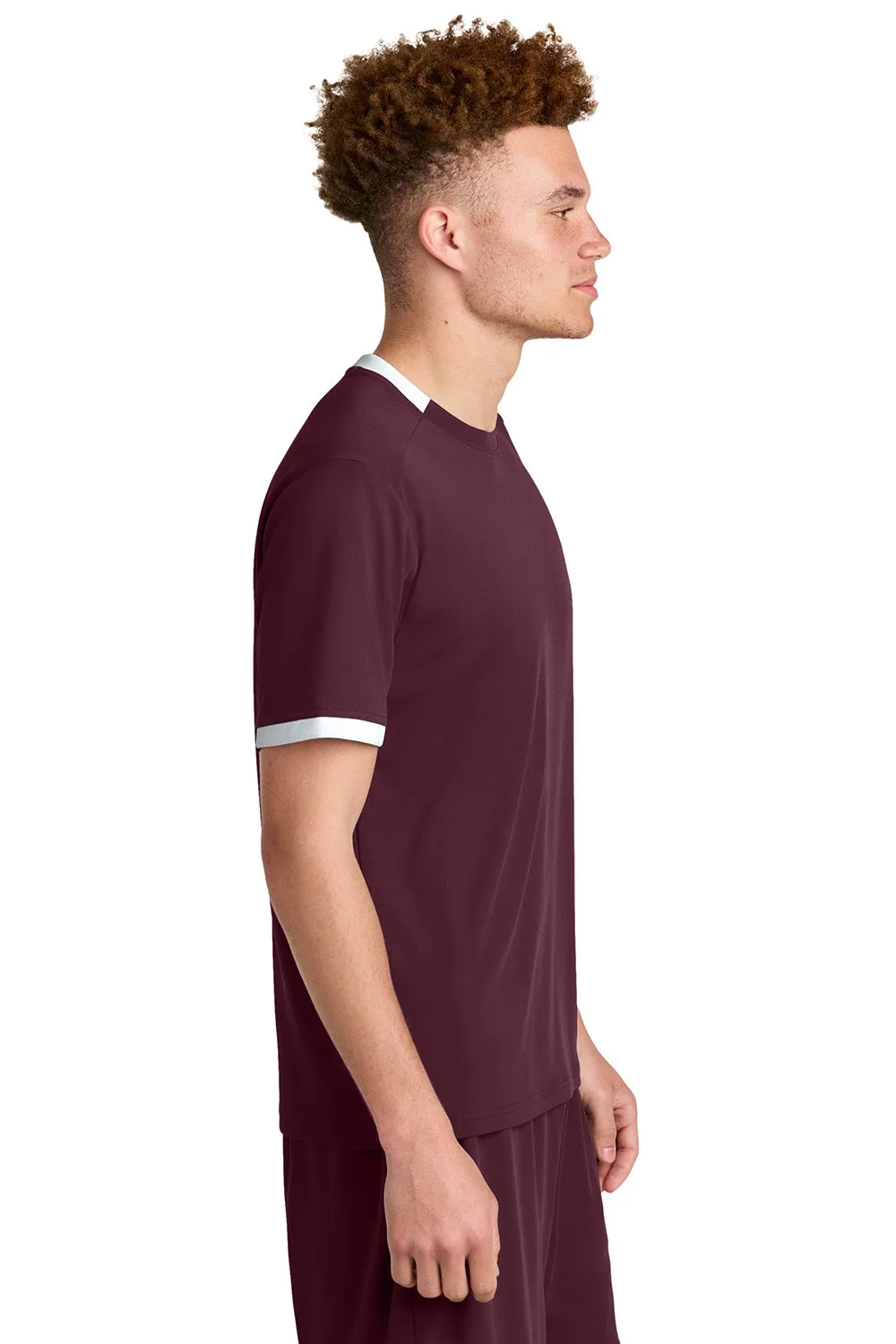 Sport-Tek Mens Club Moisture Wicking Short Sleeve Crewneck T-Shirt - Maroon/White Clothing Sport-Tek