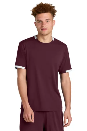 Sport-Tek Mens Club Moisture Wicking Short Sleeve Crewneck T-Shirt - Maroon/White Clothing Sport-Tek