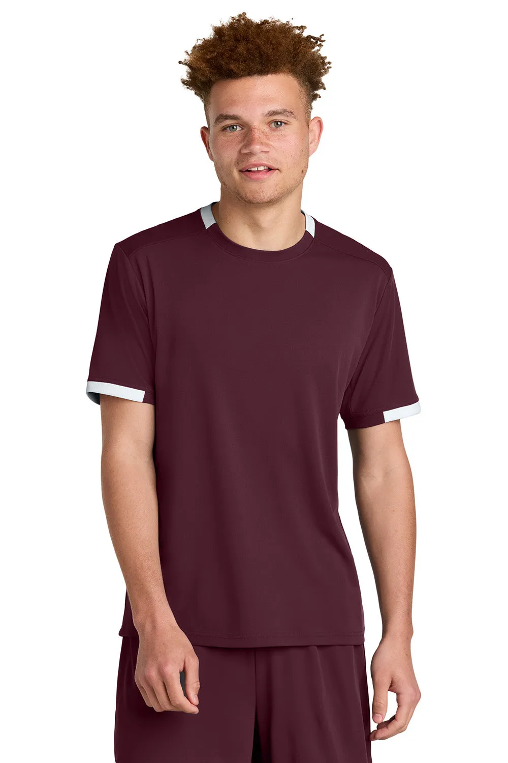Sport-Tek Mens Club Moisture Wicking Short Sleeve Crewneck T-Shirt - Maroon/White Clothing Sport-Tek