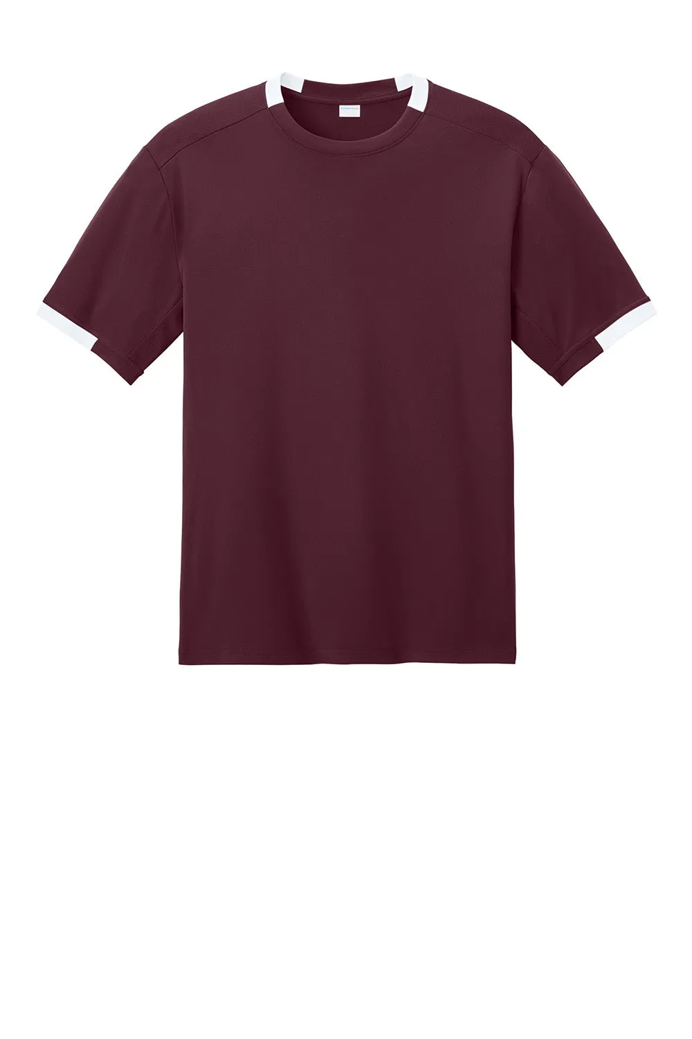 Sport-Tek Mens Club Moisture Wicking Short Sleeve Crewneck T-Shirt - Maroon/White Clothing Sport-Tek