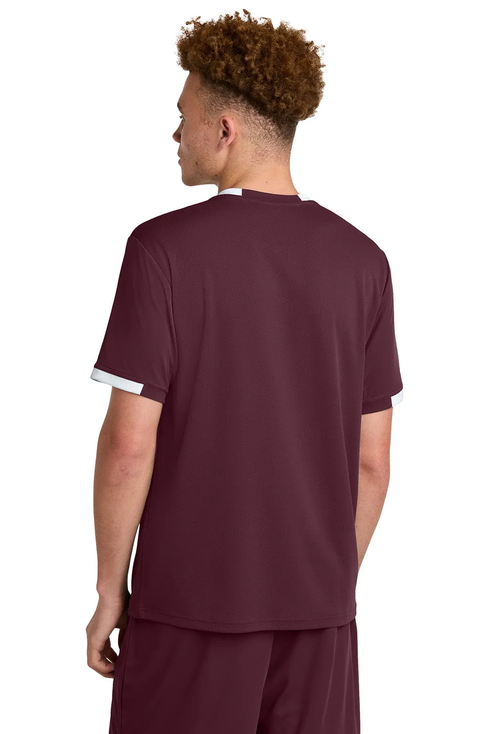 Sport-Tek Mens Club Moisture Wicking Short Sleeve Crewneck T-Shirt - Maroon/White Clothing Sport-Tek