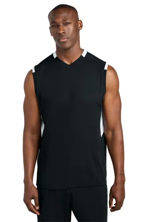 Sport-Tek Mens Club Moisture Wicking V-Neck Tank Top - Black/White Clothing Sport-Tek
