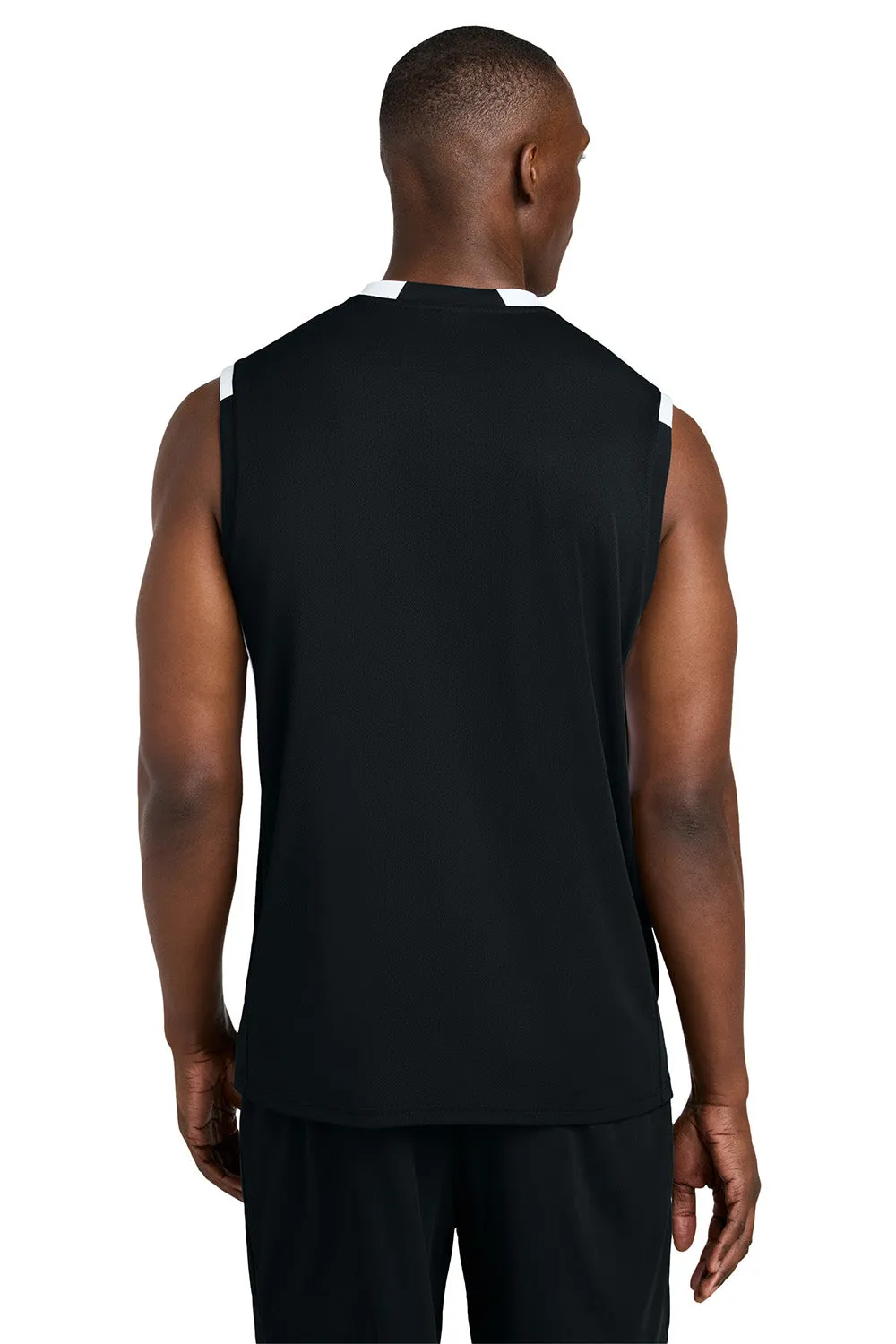 Sport-Tek Mens Club Moisture Wicking V-Neck Tank Top - Black/White Clothing Sport-Tek