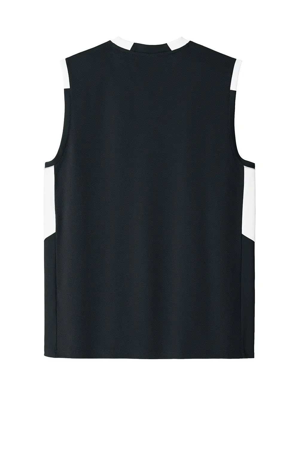 Sport-Tek Mens Club Moisture Wicking V-Neck Tank Top - Black/White Clothing Sport-Tek