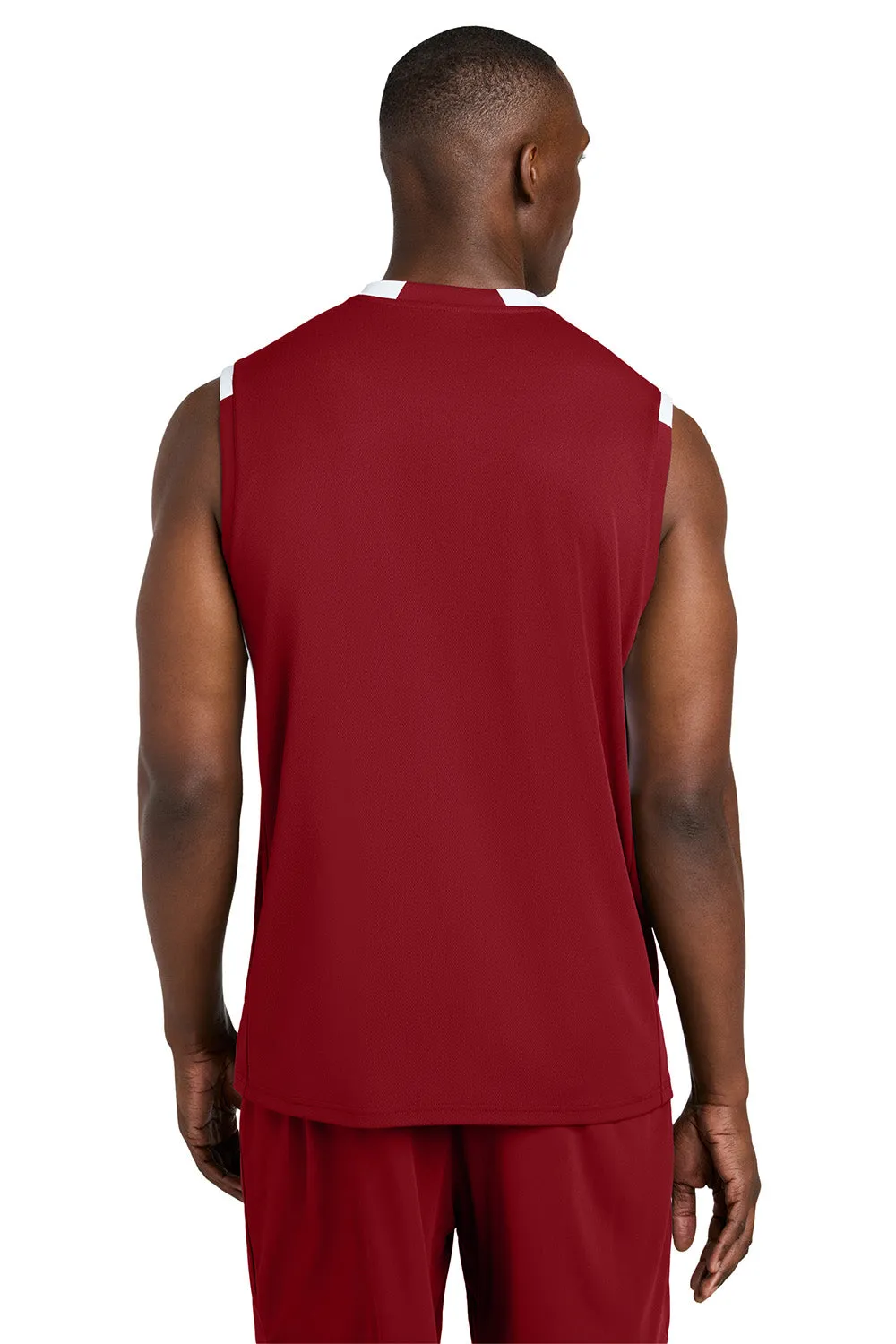 Sport-Tek Mens Club Moisture Wicking V-Neck Tank Top - Deep Red/White Clothing Sport-Tek