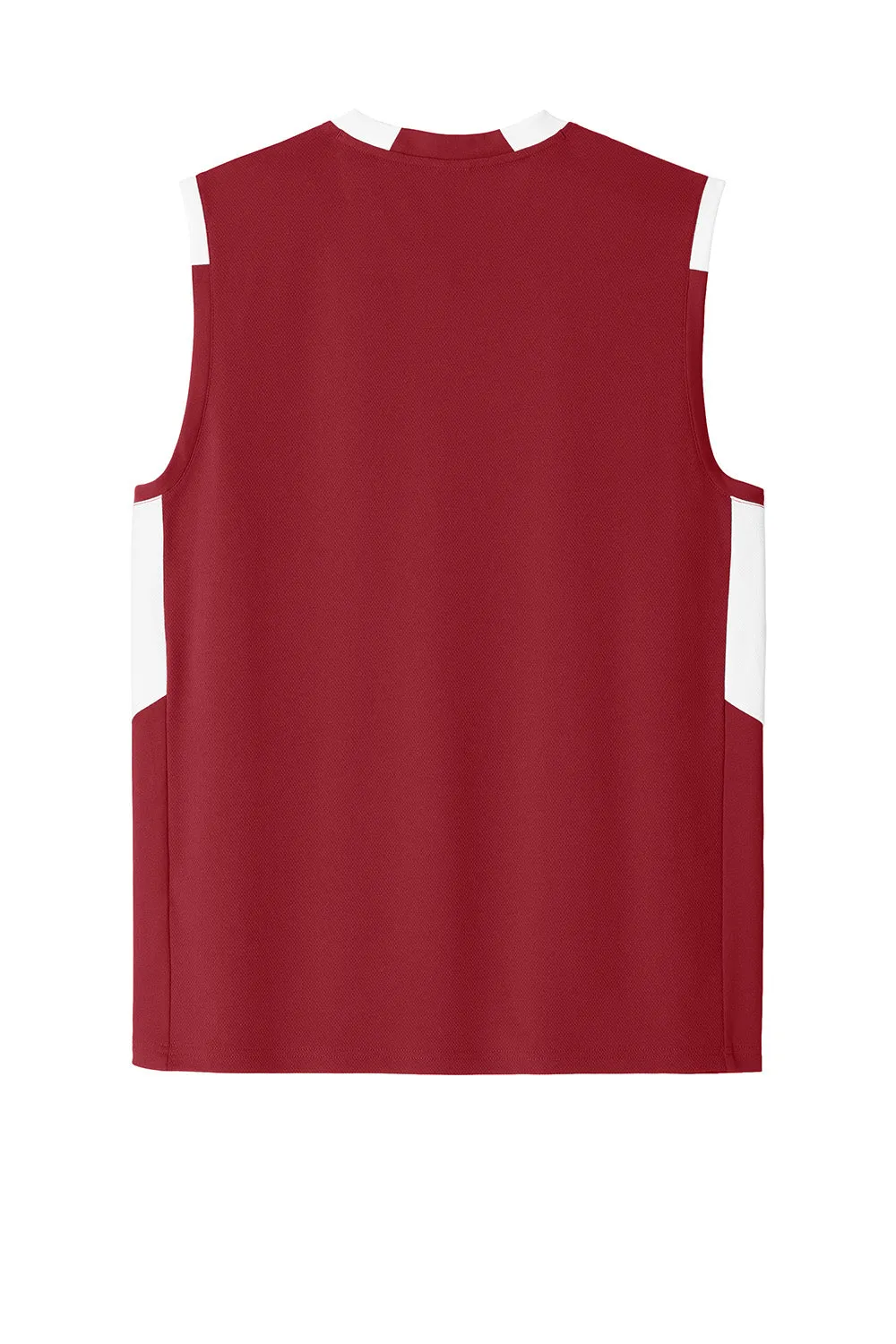 Sport-Tek Mens Club Moisture Wicking V-Neck Tank Top - Deep Red/White Clothing Sport-Tek