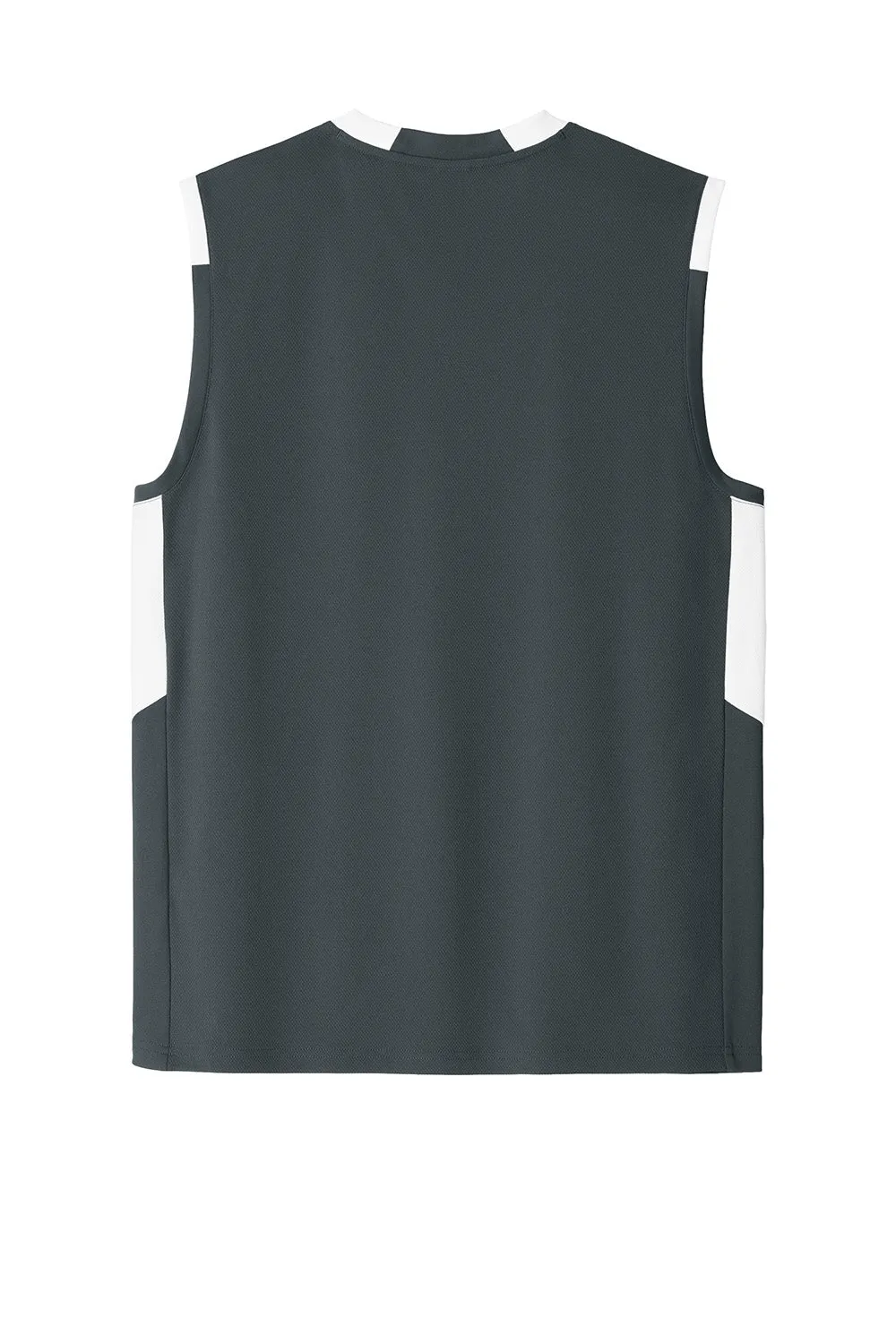 Sport-Tek Mens Club Moisture Wicking V-Neck Tank Top - Iron Grey/White Clothing Sport-Tek