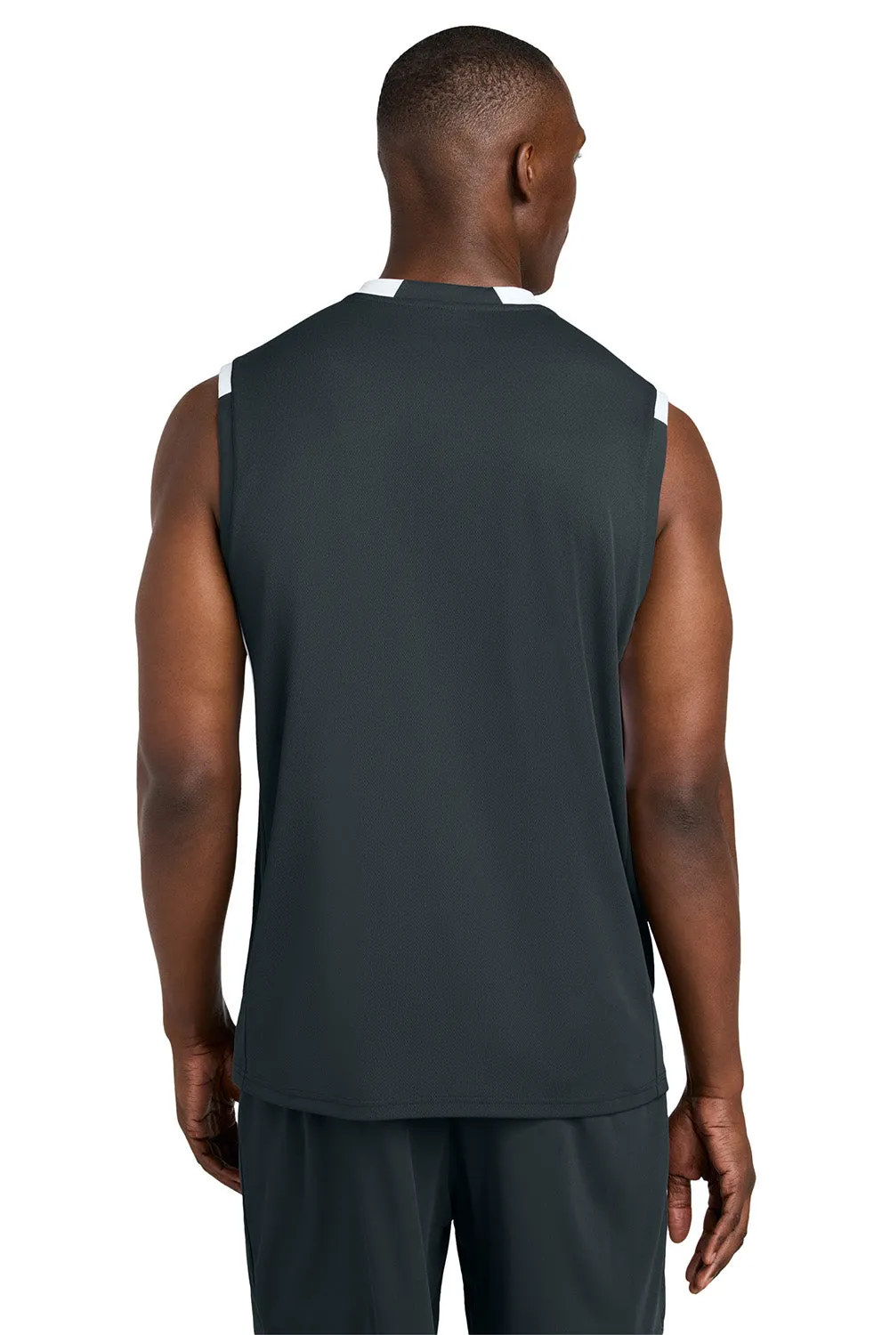 Sport-Tek Mens Club Moisture Wicking V-Neck Tank Top - Iron Grey/White Clothing Sport-Tek