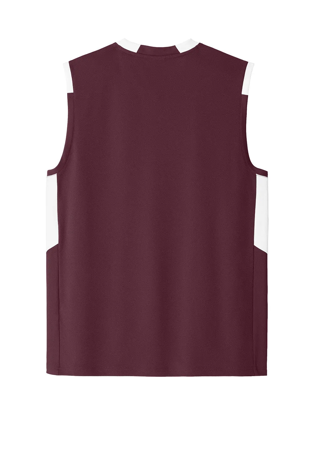 Sport-Tek Mens Club Moisture Wicking V-Neck Tank Top - Maroon/White Clothing Sport-Tek