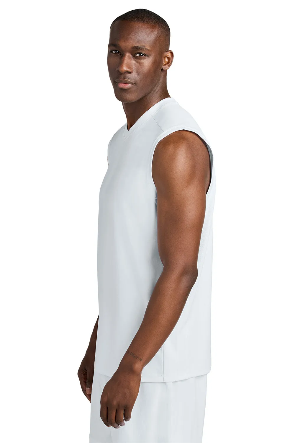 Sport-Tek Mens Club Moisture Wicking V-Neck Tank Top - White/White Clothing Sport-Tek