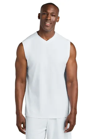 Sport-Tek Mens Club Moisture Wicking V-Neck Tank Top - White/White Clothing Sport-Tek
