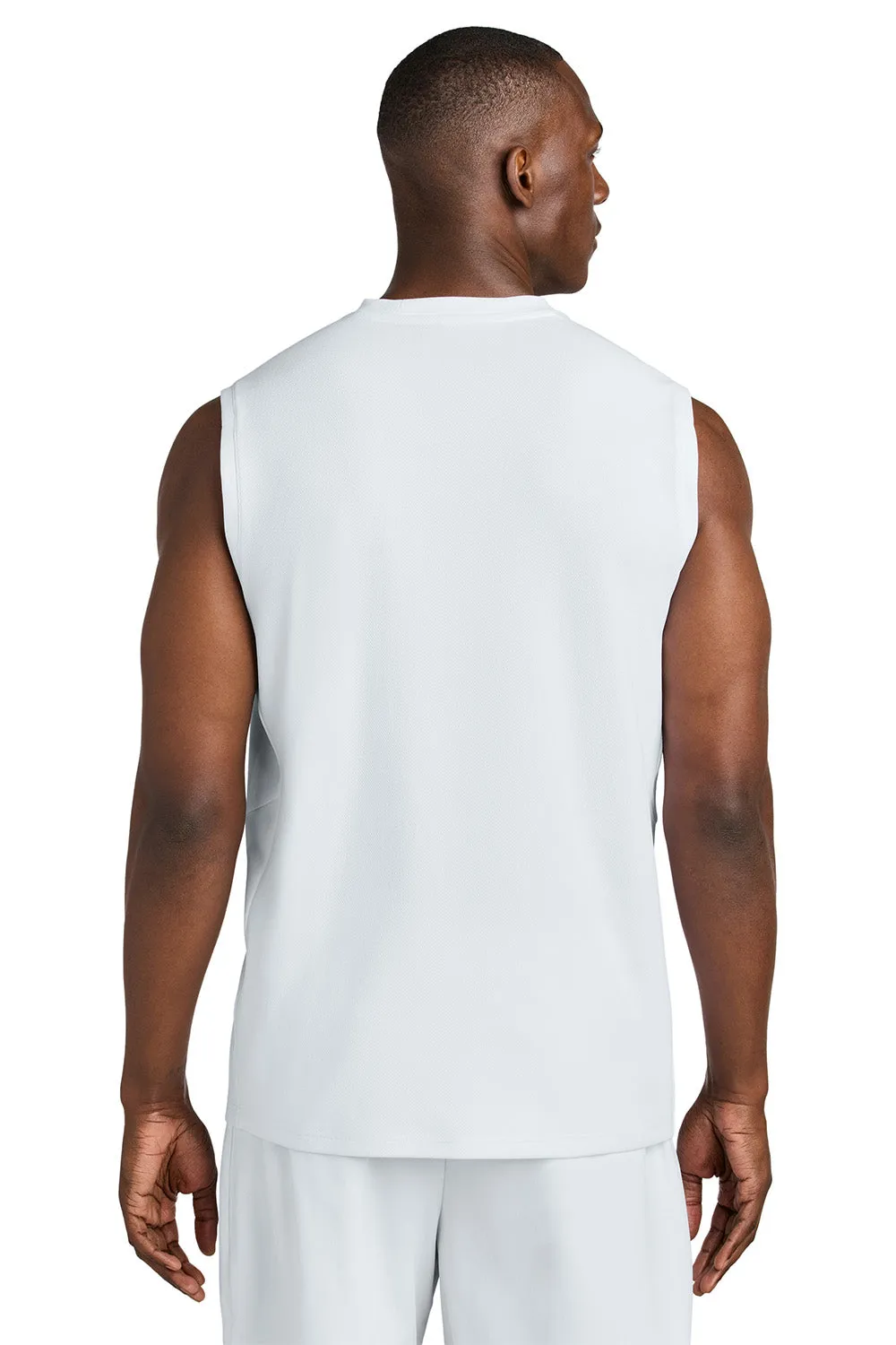 Sport-Tek Mens Club Moisture Wicking V-Neck Tank Top - White/White Clothing Sport-Tek