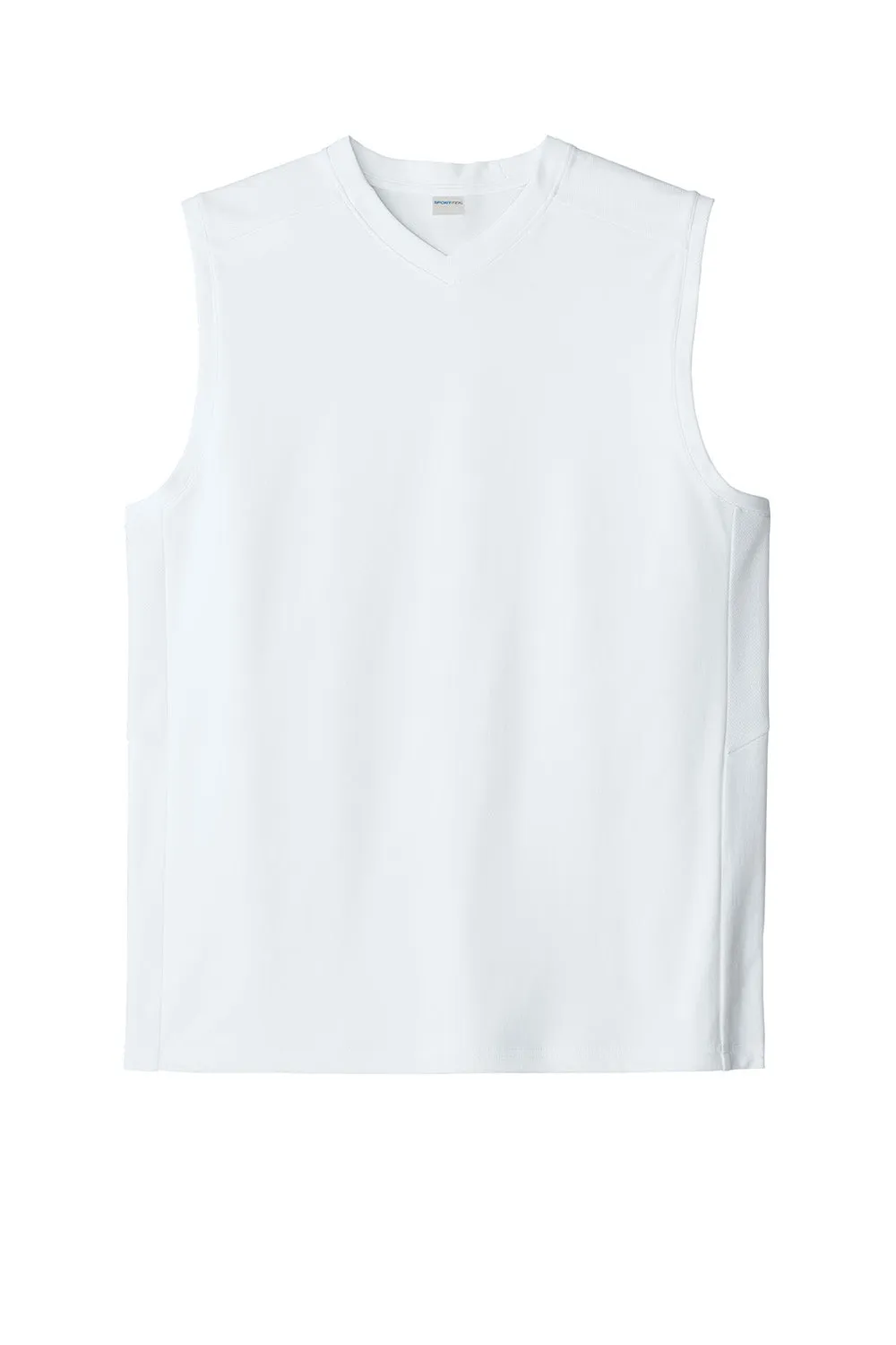 Sport-Tek Mens Club Moisture Wicking V-Neck Tank Top - White/White Clothing Sport-Tek