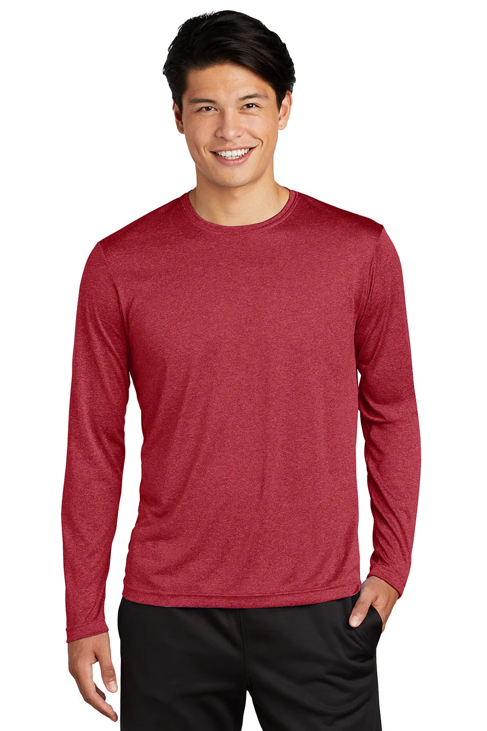 Sport-Tek Mens Contender Heather Moisture Wicking Long Sleeve Crewneck T-Shirt - Heather Scarlet Red Clothing Sport-Tek