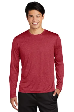 Sport-Tek Mens Contender Heather Moisture Wicking Long Sleeve Crewneck T-Shirt - Heather Scarlet Red Clothing Sport-Tek