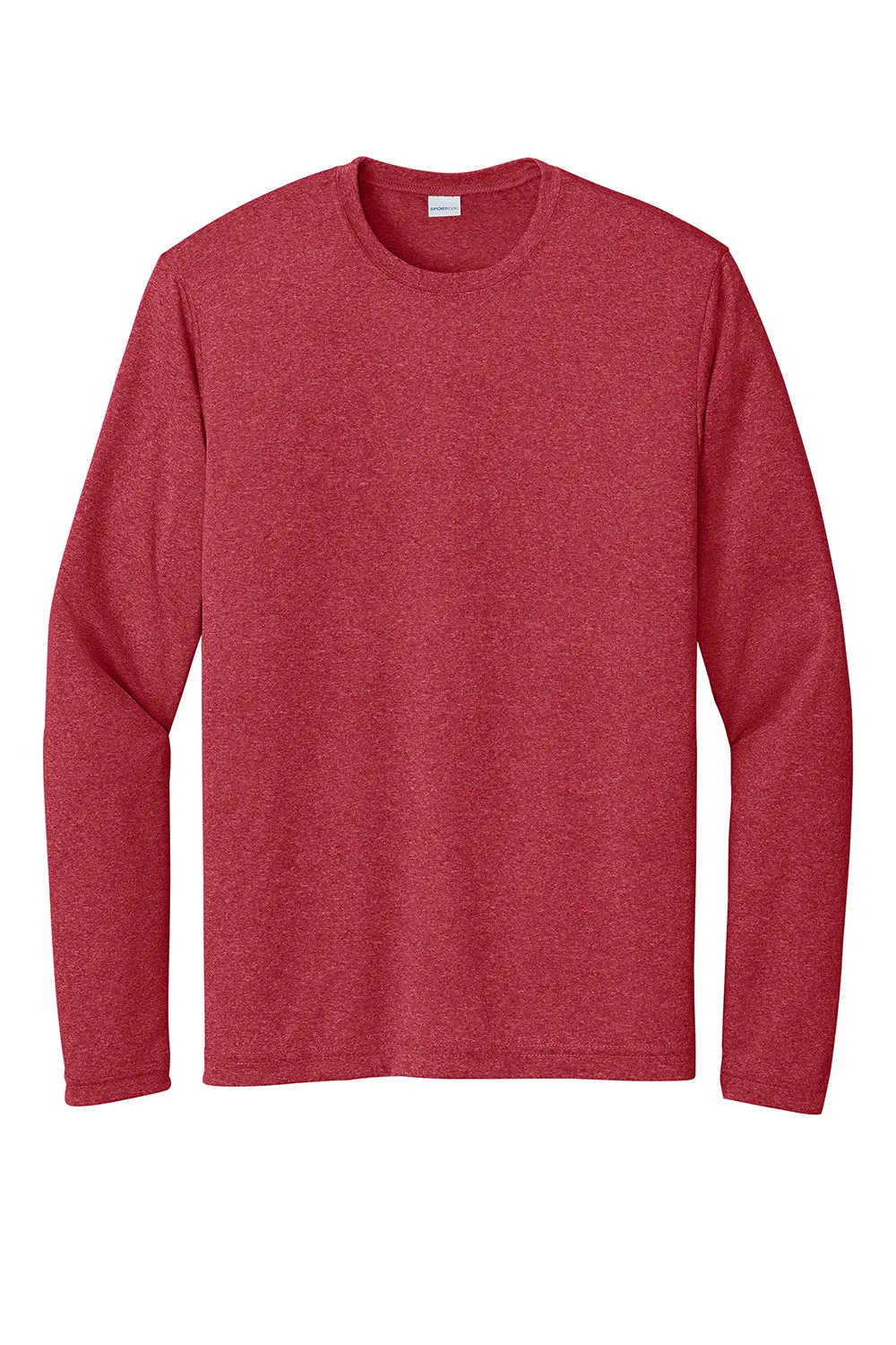 Sport-Tek Mens Contender Heather Moisture Wicking Long Sleeve Crewneck T-Shirt - Heather Scarlet Red Clothing Sport-Tek