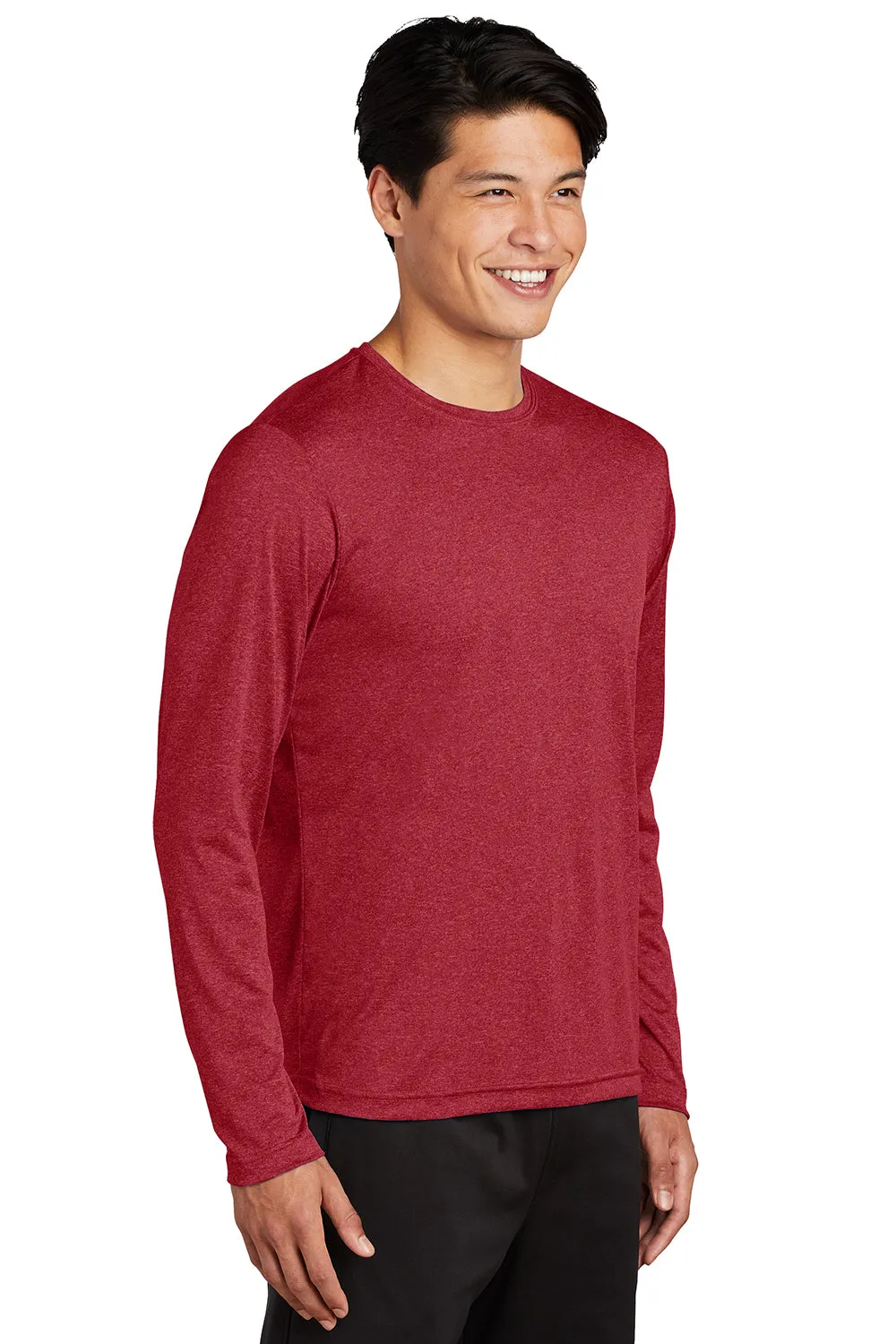 Sport-Tek Mens Contender Heather Moisture Wicking Long Sleeve Crewneck T-Shirt - Heather Scarlet Red Clothing Sport-Tek