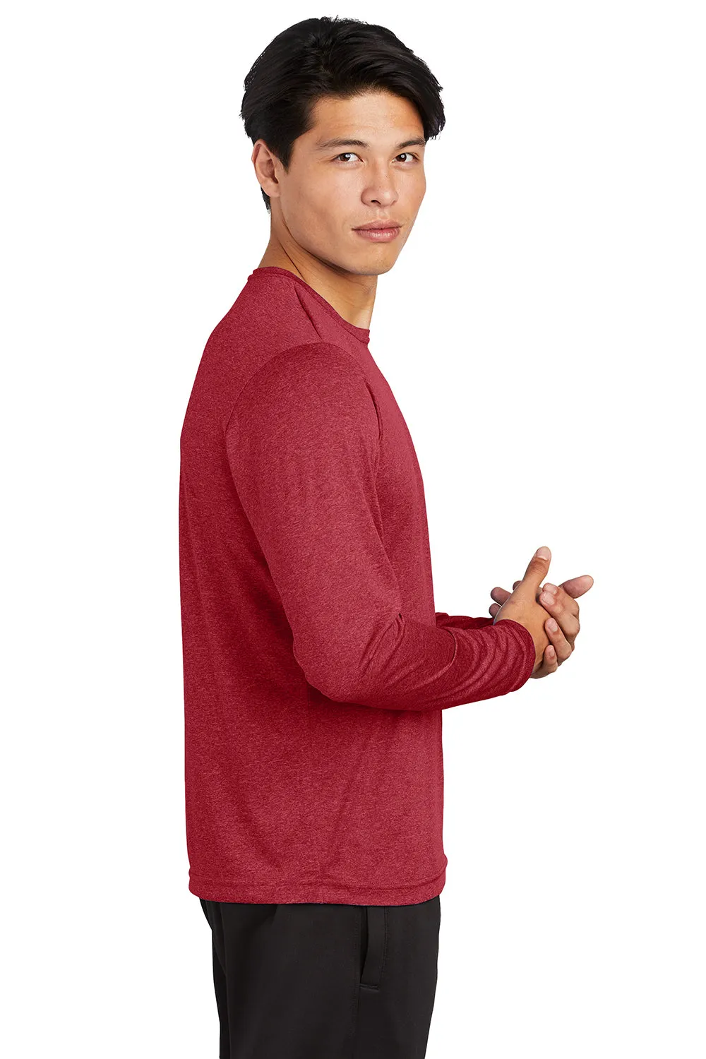 Sport-Tek Mens Contender Heather Moisture Wicking Long Sleeve Crewneck T-Shirt - Heather Scarlet Red Clothing Sport-Tek