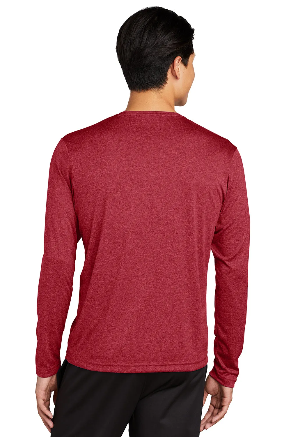 Sport-Tek Mens Contender Heather Moisture Wicking Long Sleeve Crewneck T-Shirt - Heather Scarlet Red Clothing Sport-Tek