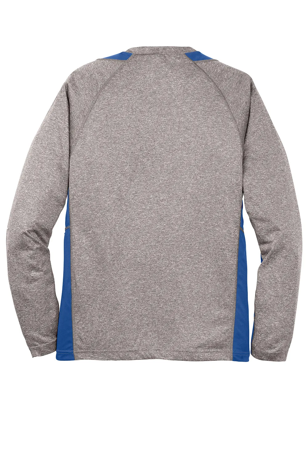 Sport-Tek Mens Contender Heather Moisture Wicking Long Sleeve Crewneck T-Shirt - Heather Vintage Grey/Royal Blue Clothing Sport-Tek