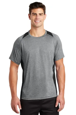 Sport-Tek Mens Contender Heather Moisture Wicking Short Sleeve Crewneck T-Shirt - Heather Vintage Grey/Black Clothing Sport-Tek