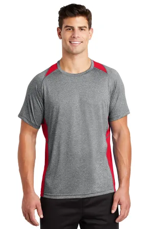 Sport-Tek Mens Contender Heather Moisture Wicking Short Sleeve Crewneck T-Shirt - Heather Vintage Grey/True Red Clothing Sport-Tek