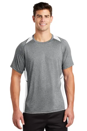 Sport-Tek Mens Contender Heather Moisture Wicking Short Sleeve Crewneck T-Shirt - Heather Vintage Grey/White - Closeout Clothing Sport-Tek