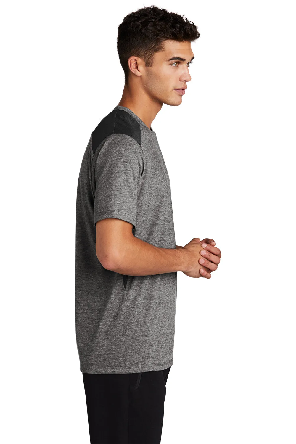 Sport-Tek Mens Draft Moisture Wicking Short Sleeve Crewneck T-Shirt - Heather Dark Grey/Black Clothing Sport-Tek