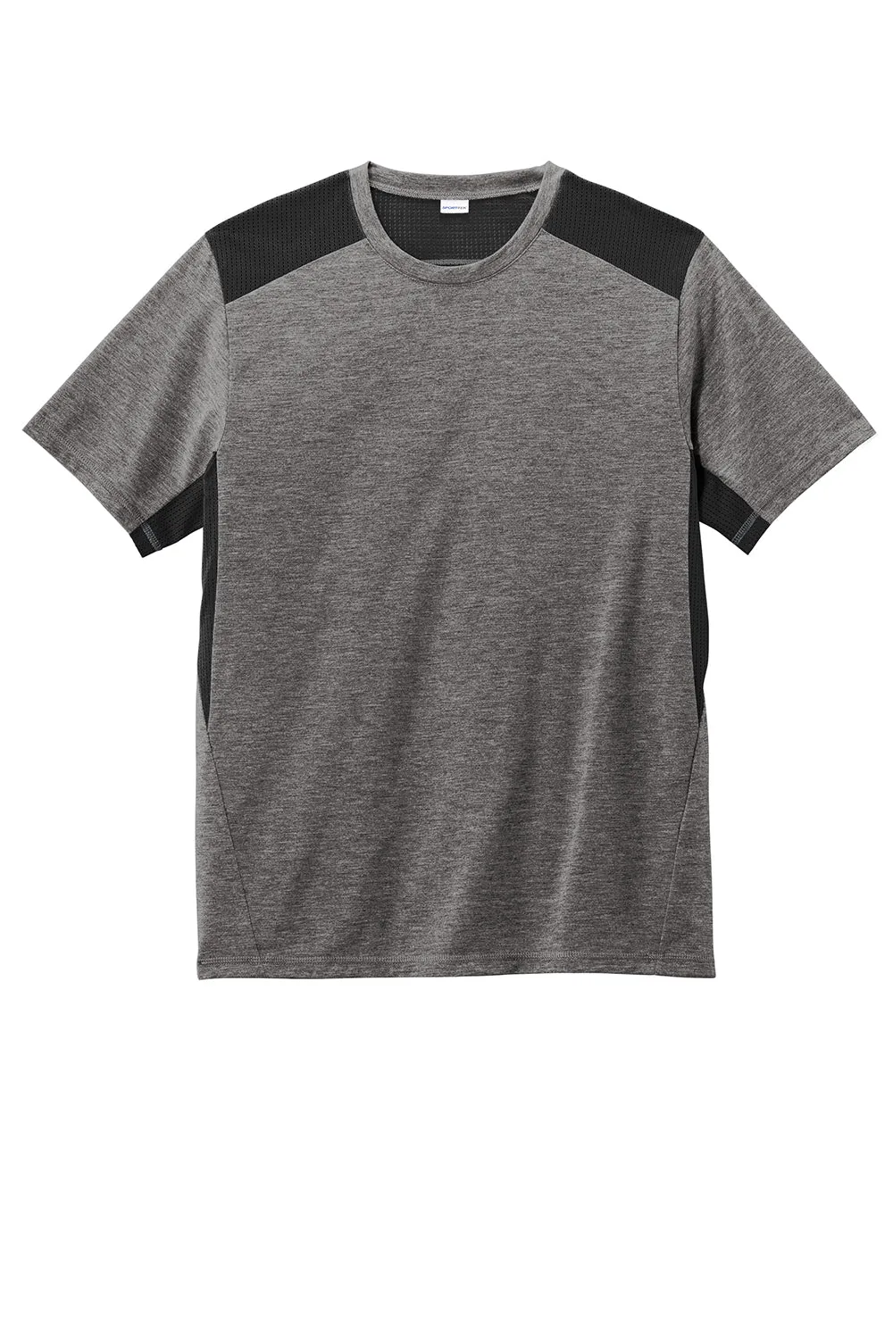 Sport-Tek Mens Draft Moisture Wicking Short Sleeve Crewneck T-Shirt - Heather Dark Grey/Black Clothing Sport-Tek