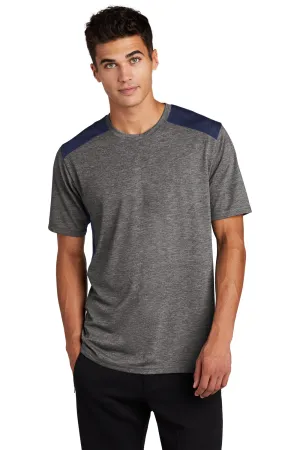 Sport-Tek Mens Draft Moisture Wicking Short Sleeve Crewneck T-Shirt - Heather Dark Grey/True Navy Blue Clothing Sport-Tek