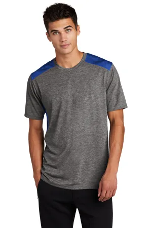 Sport-Tek Mens Draft Moisture Wicking Short Sleeve Crewneck T-Shirt - Heather Dark Grey/True Royal Blue Clothing Sport-Tek