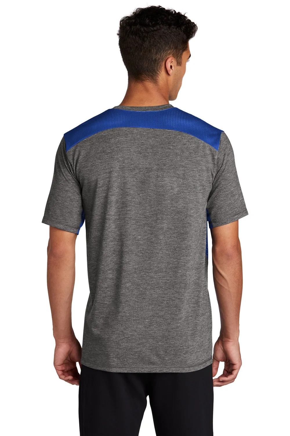 Sport-Tek Mens Draft Moisture Wicking Short Sleeve Crewneck T-Shirt - Heather Dark Grey/True Royal Blue Clothing Sport-Tek