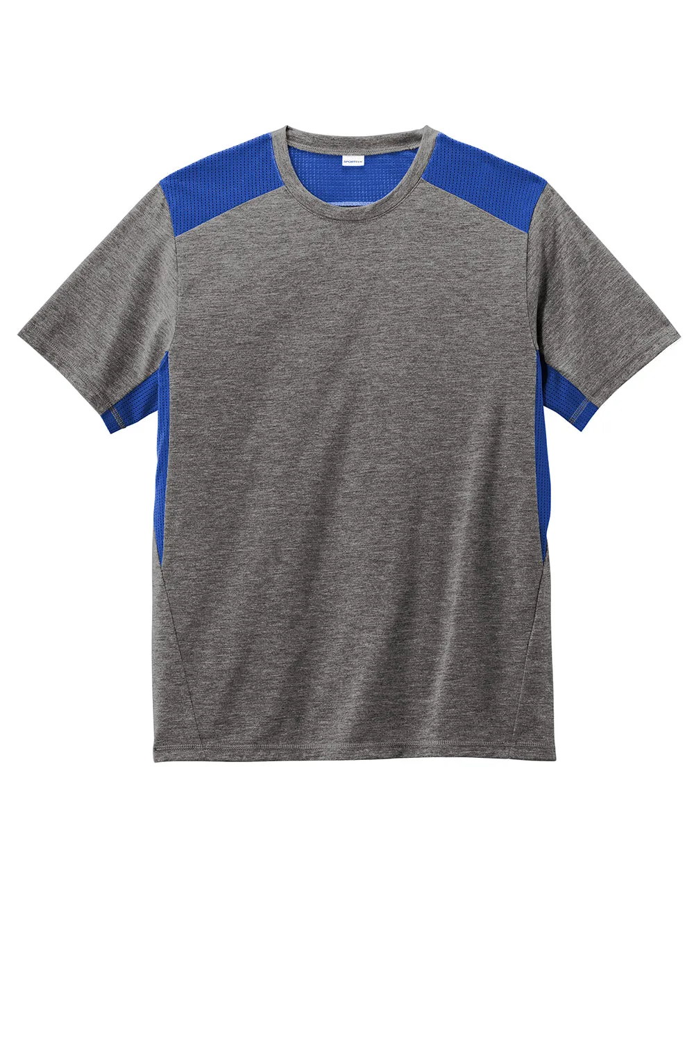 Sport-Tek Mens Draft Moisture Wicking Short Sleeve Crewneck T-Shirt - Heather Dark Grey/True Royal Blue Clothing Sport-Tek