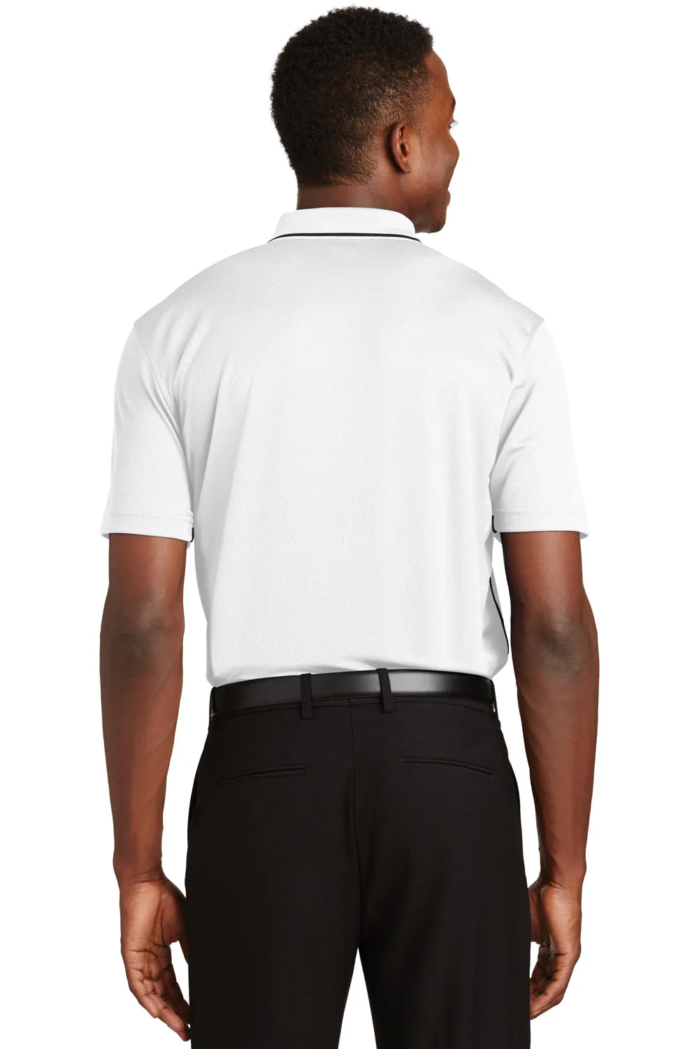 Sport-Tek Mens Dri-Mesh Moisture Wicking Short Sleeve Polo Shirt - White/Black - Closeout Clothing Sport-Tek