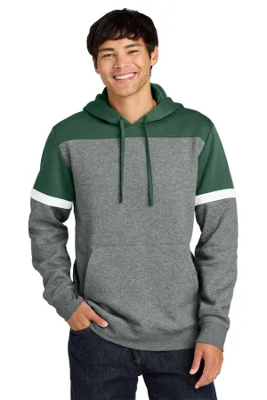 Sport-Tek Mens Drive Fleece Colorblock Hooded Sweatshirt Hoodie w/ Pouch Pocket - Forest Green/Heather Vintage Grey Clothing Sport-Tek