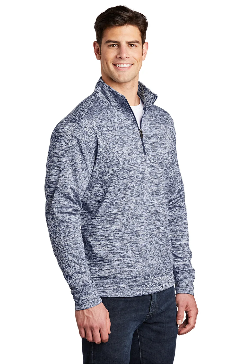 Sport-Tek Mens Electric Heather Moisture Wicking Fleece 1/4 Zip Sweatshirt - True Navy Blue Electric Clothing Sport-Tek