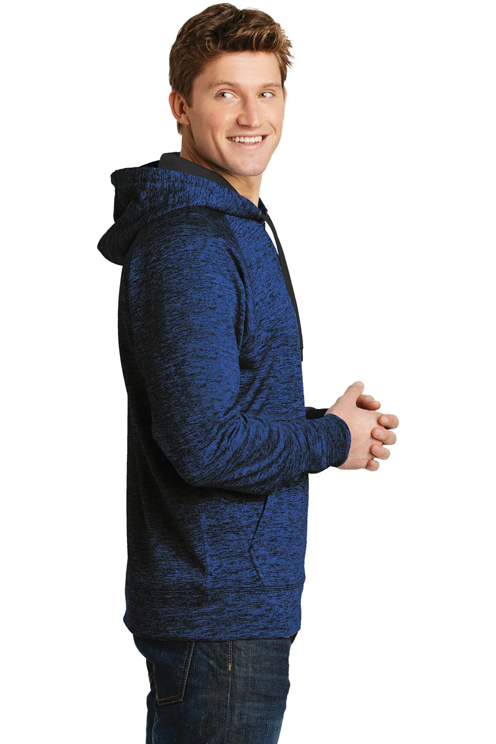 Sport-Tek Mens Electric Heather Moisture Wicking Fleece Hooded Sweatshirt Hoodie w/ Pouch Pocket - Dark Royal Blue Electric - Closeout Clothing Sport-Tek